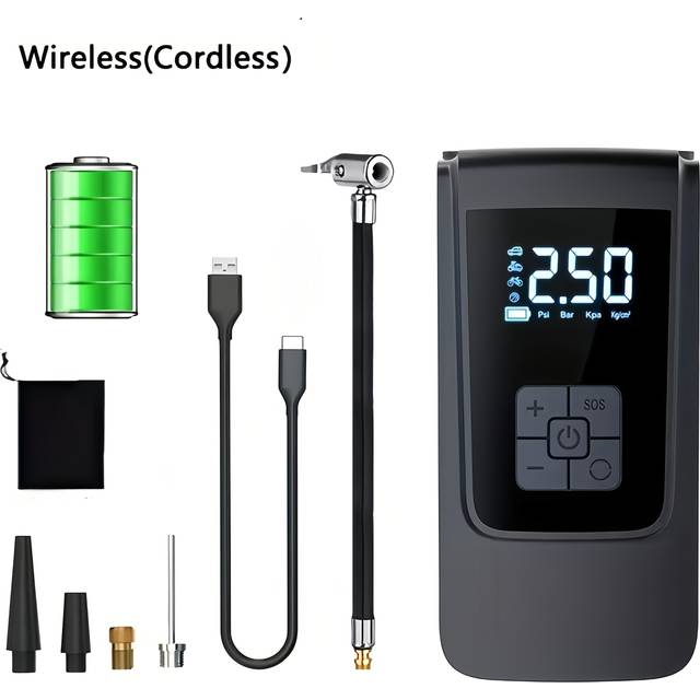 TEMU Portable Cordless Tire Inflator Pump 150psi 2000mah Rechargeable Electric Air Compressor With Digital Lcd Display, Auto Shut-off, Usb-c Fast Charging For Car Motorcycle , Air Pump For Car Tires