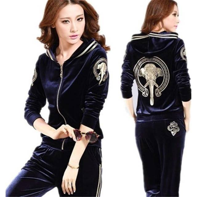 (sapphire blue, S) Women Velvet Tracksuits Spring Hooded Jacket+trousers Two Sets Velvet Sportswear Suit Plus Size Women Pants Set