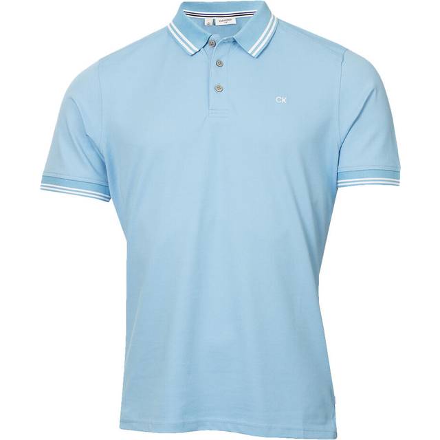 (XXXXXL, Sky Tipped) Calvin Klein Mens 2025 Campus 3 Button Ribbed Collar Golf Polo Shirt