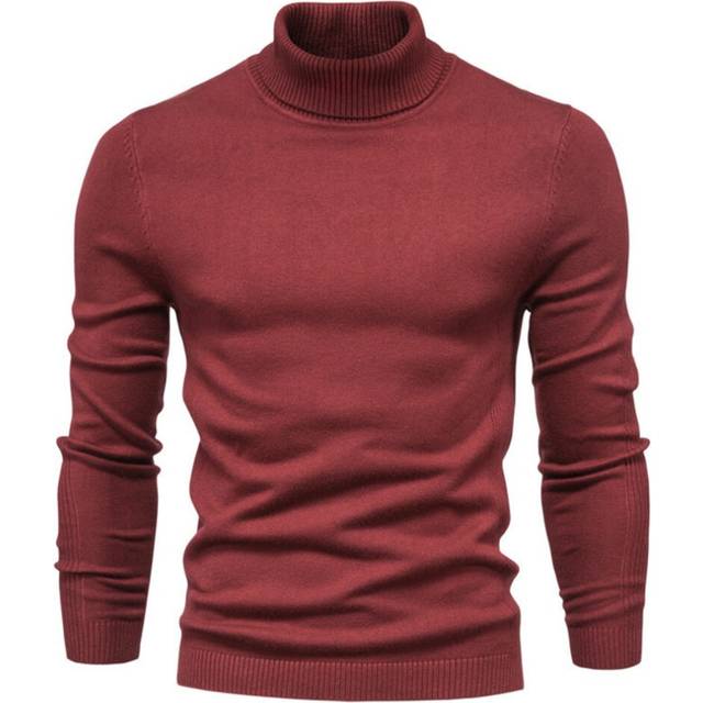 (red, XL) Men's Turtleneck Jumpers Ribbed High Roll Neck Sweater Business Casual Slim Fit Winter Warm Pullover Sweater