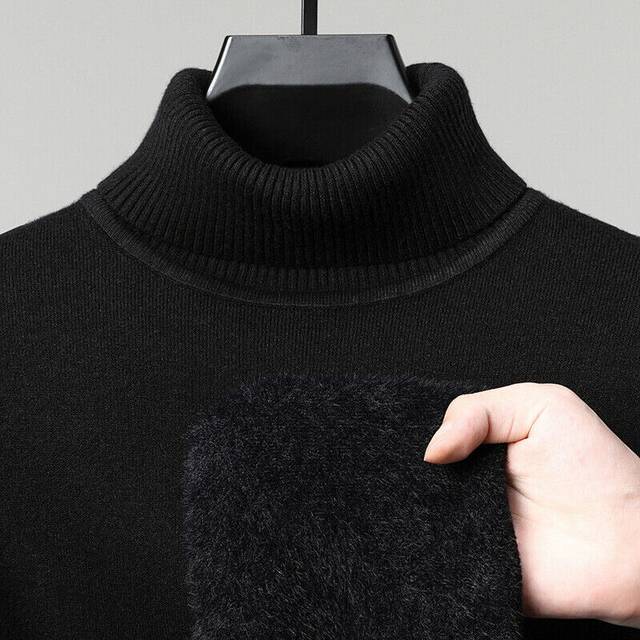 (Black, USXS=AsiaM) Men's Velvet Thickened Sweater Casual Winter Turtleneck Bottoming Pullover Tops