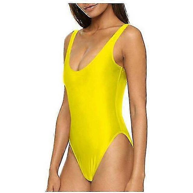 (M, Yellow) 2025 Swimsuit for Women&#39;s Retro Inspired High Cut Low Back One Piece Swimwear Bathing Suits S-2XL
