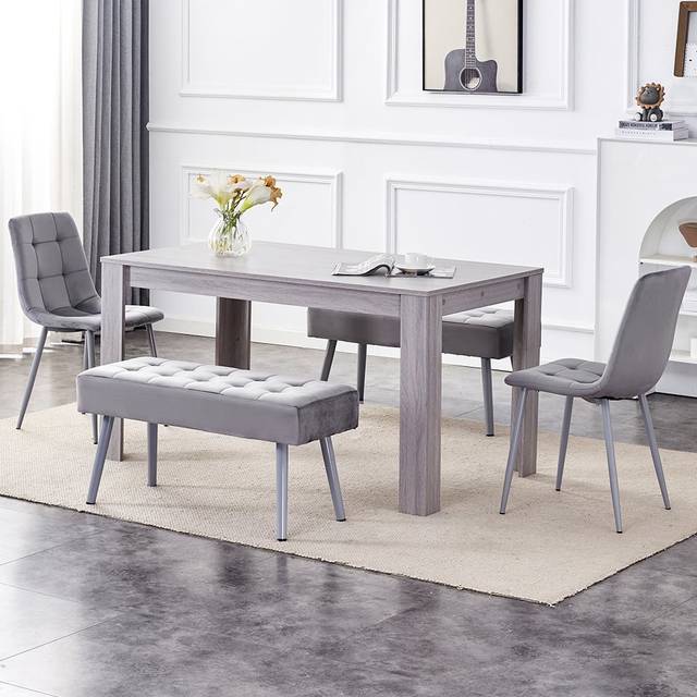 Kosy Koala 6 Seater Dining Set with Bench Grey Velvet - Multi