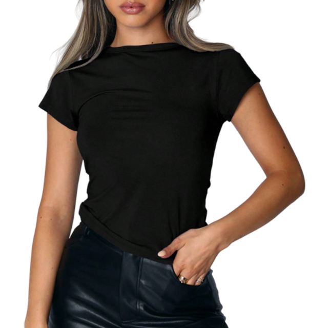 SHEIN Women&#39;s Solid Color Round Neck Short Sleeve Pleated Casual T-Shirt For Summer