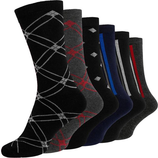 (Diamond, one size) 12 Pairs Of Men's Socks Designer Cotton Rich Casual Work Dress Socks, Size 6-11