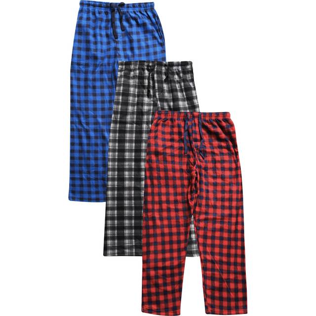 Active Club Plaid Fleece Mens Pajama Pants 3 Pack - Mens Fleece Pajama Pants - Mens Lounge Pants with Pockets - Mens PJ Bottoms Buffalo Plaid 3-Pack