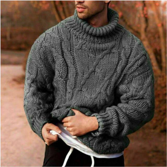 (Dark Grey, M) New Men's Winter Thick Knitted Sweater Round Neck Hoodie UK Hot