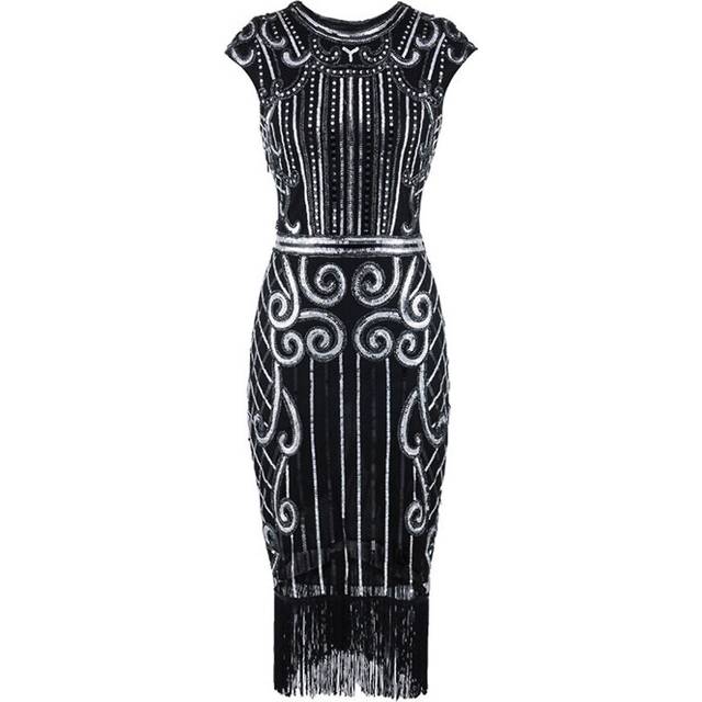 (S, Black-Gold) Hot Sale-josephine Vintage Dress  Great Gatsby Retro Dress 1920s Flapper Dress Cocktail Women Dress