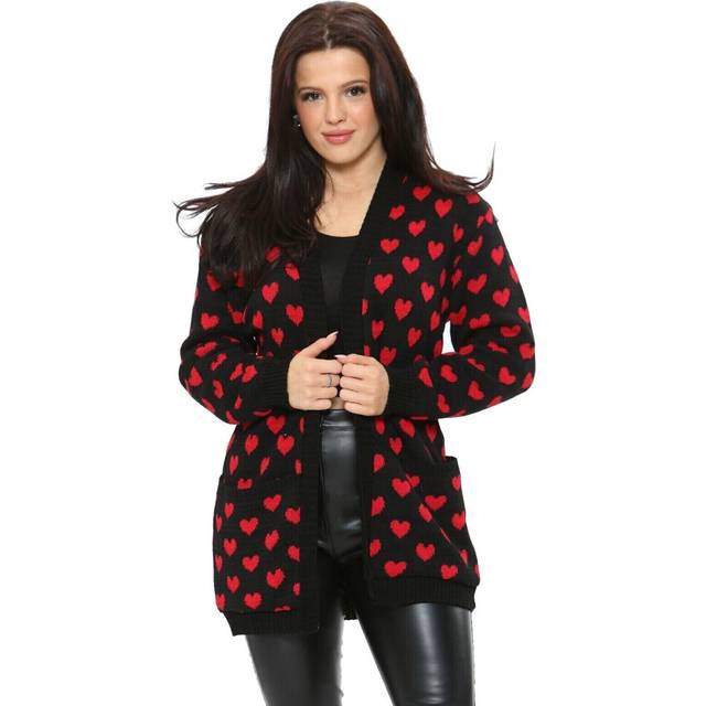 (Red, 20-22 UK) Women Ladies Heart Knitted Cardigan Pockets Long Sleeve Regular Big Sizes S-3XL