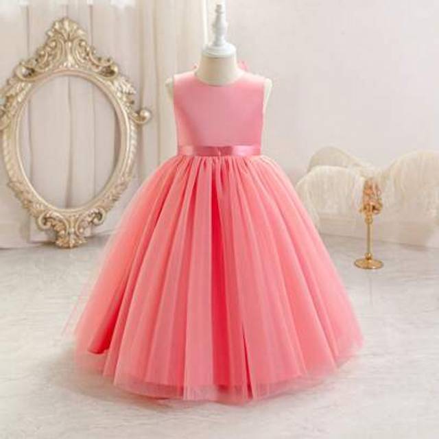SHEIN Girls Princess Watermelon Pink Bow Tutu Trailing Dress, Waisted Elegant Ball Gown, Suitable For All Seasons