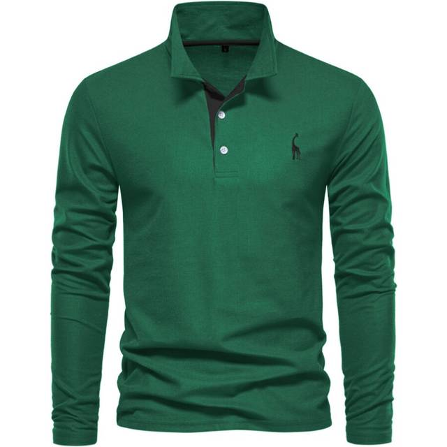 (green, XL) Mens Long Sleeve Polo Shirt Cotton Golf Giraffe Tops