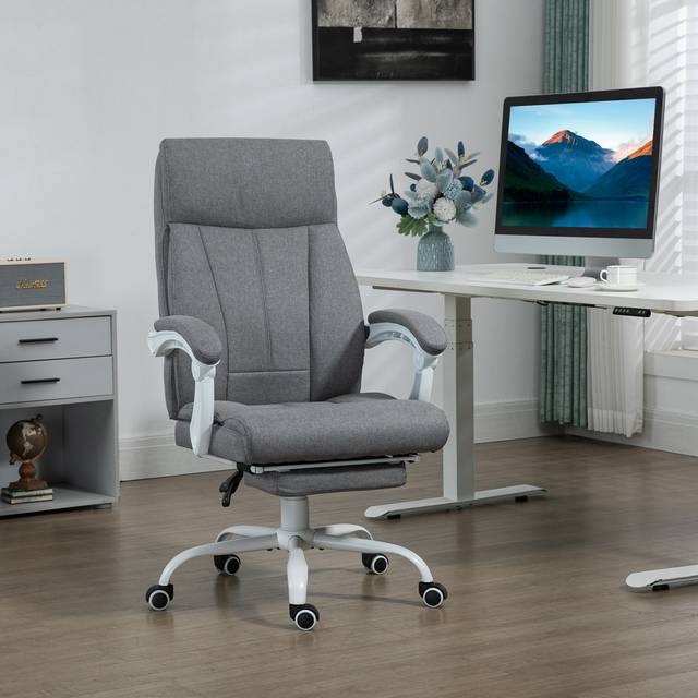 TEMU Office Chair, Ergonomic Desk Chair, Fabric Work Study Chair With 155 Reclining Back And Footrest, Adjustable Height And Swivel Wheels, Grey