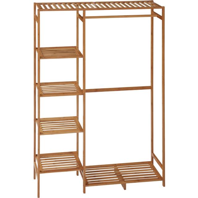 TEMU Bamboo Clothes Rail For Bedroom, Garment Rack With 6-tier Storage Shelf And Hanging Rod, Clothes Rack For Living Room, Entryway, Effect