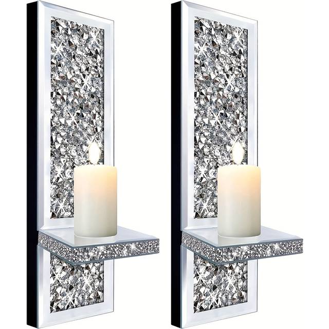 TEMU 2pcs Luxury Glass Wall Candle Holders, Polished With Diamond Inlay, Wall Mount Sconces For Living Room, Bedroom, Bathroom - Ideal For Christmas, Halloween, Easter Decor, Candle Holder Decor