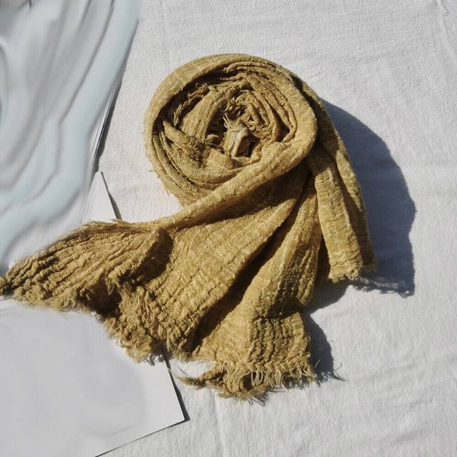 Unisex Scarf Cotton Linen Solid Color Mens Scarves Shawl Crumpled Warm Scarves