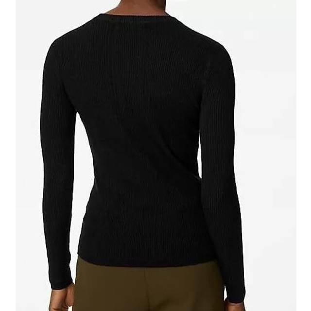 (Jumper Ladies Knitted Fitted Long Sleeve Top) EX M&S  Ladies Ribbed Crew Neck Top Jumper