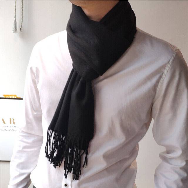 Mens Long Shawl Wrap Cashmere Scarf Winter Warm Soft Fringe Striped Gift