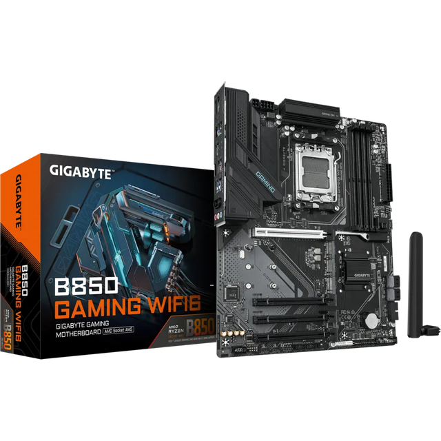 GIGABYTE B850 GAMING WIFI6 Motherboard - AMD Ryzen 9000 Series CPUs, 6+2+2 Phasen Digital VRM, up to 8200MHz DDR5 (OC), 1xPCIe 5.0 + 2xPCIe 4.0 M.2, GbE LAN, WIFI 6, USB 3.2 Gen 2