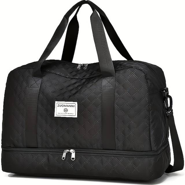 TEMU Nylon Sports Duffel Bag With Wet/dry , Dual Side Pockets, Shoulder & -body Strap - Hand Washable Deluxe Tote For Travel & Fitness