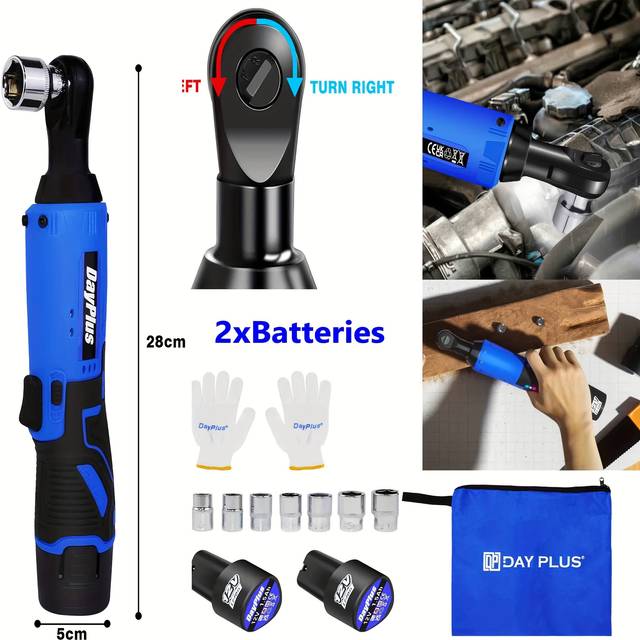 TEMU 3/8" Cordless Ratchet Wrench Set, 40nm 12v 230 Rpm Ratchet Driver With 7 Sockets, 2x 1500mah Batteries, Fast Charge, Led Light