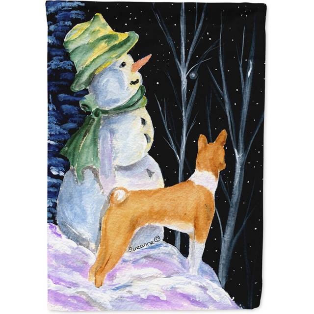 Caroline's Treasures SS8556CHF Snowman with Basenji Flag Canvas  Large  Multicolor