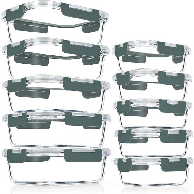 VERONES 10 Pack Glass Meal Prep Containers, Airtight Glass Lunch Containers, Stackable Glass Food Storage Containers Set with Lids,BPA-Free, for