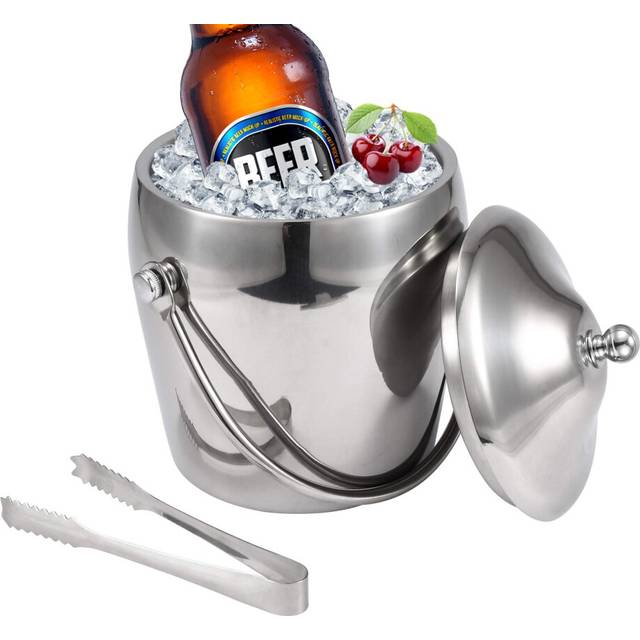 Ice Bucket with Lid and Tongs, Stainless Steel Double Insulated Ice Bucket Portable Champagne Ice Bucket Bar Ice Bucket with Handles Polished-2L