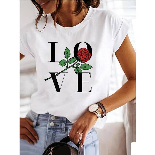 (MGQ29410, XXXL) Love Style Trend Cute 90s Short Sleeve Print T Shirt Clothing Tee Women Graphic T-shirt Summer Clothes Fashion Female Top