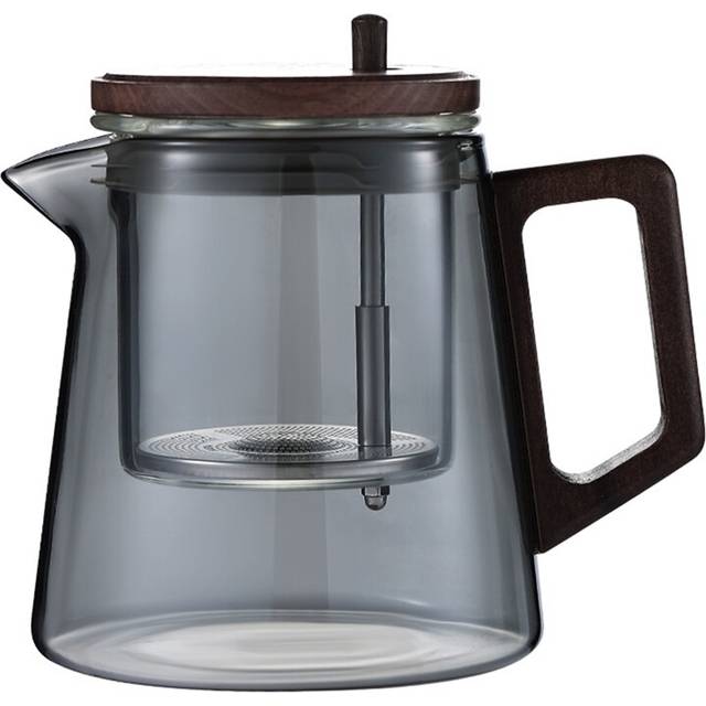 Elegant Chinese Tea Set - Transparent Teapot with Walnut Base, Water Separation Feature for Household Use