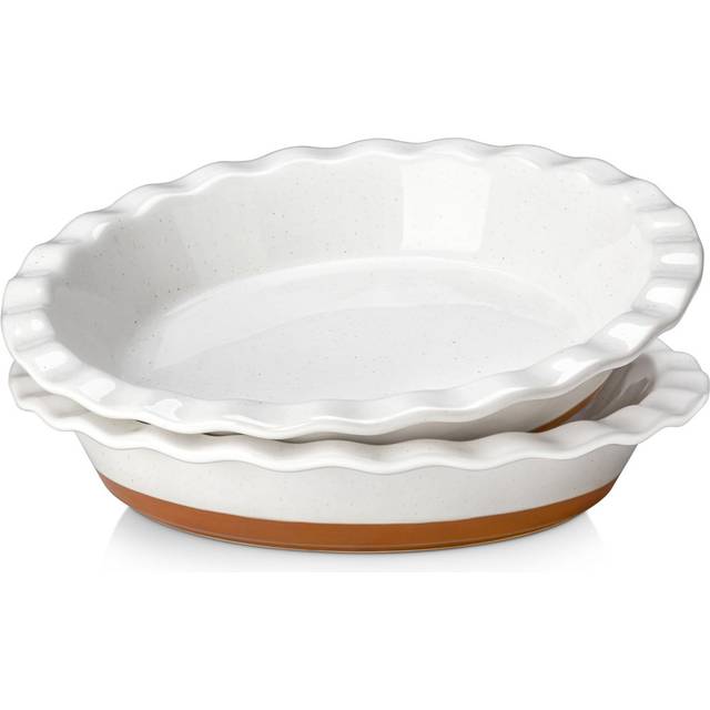 Ceramic Pie Plate, Baking Pie Plate, 40 Oz Pie Plate, Round Pie Plate, Fluted Pie Plate, Quiche Baking Pan - White (2)