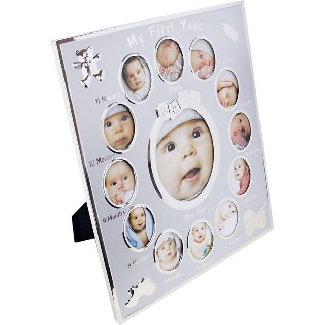 Aruni Silver Metal Picture Frame Holds 13 Photos Set Newborn Baby Picture Frame 12 Months Gift
