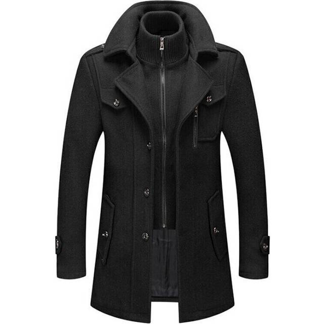 (Black, Asian 4XL = UK 2XL) Mens Casual Trench Coat Wool Blends Coats Autumn Winter Cold Resistant Overcoat
