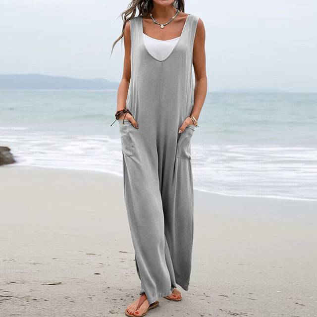 (#8 Pattern 8-Pockets Tank Playsuit, 3XL) Womens Overalls Dungarees Summer Loose Trousers Ladies Baggy Jumpsuit Playsuit