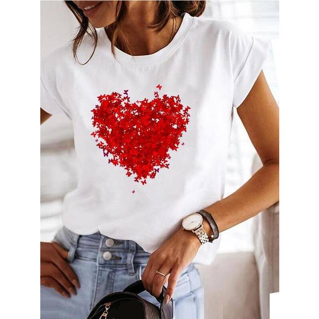 (MGQ29455, 4XL) Love Style Trend Cute 90s Short Sleeve Print T Shirt Clothing Tee Women Graphic T-shirt Summer Clothes Fashion Female Top