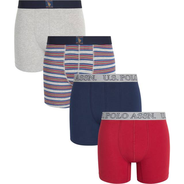 U.S. Polo Assn. Men's Underwear - Performance Stretch Boxer Briefs with Comfort Pouch (4 Pack)  Size X-Large  BlueStripeRedHeather Grey