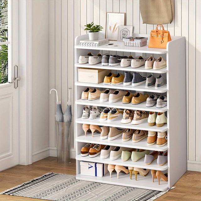 TEMU 8 Tier Wooden Shoe Rack Tall Storage Shelf Cabinet Footwear Stand Organiser Living Room Doorway Furniture