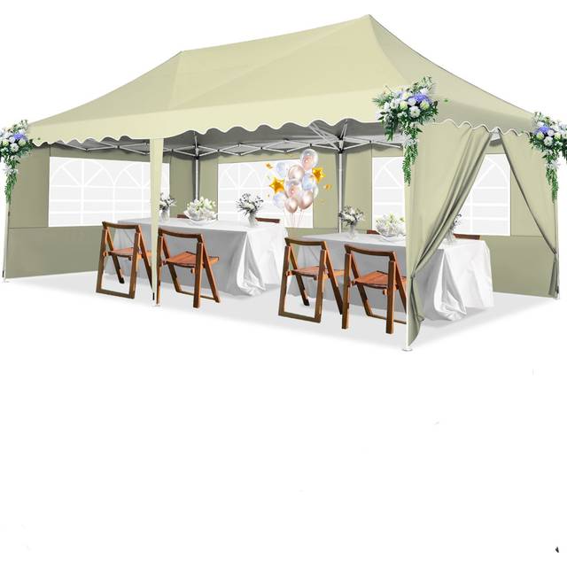Gazebo with Sides Marquee Waterproof Gazebo 3m X 6m, Outdoor Metal Event Shelter with Roller Bag&4 Weight Bags, UV 50+ Portable Marquee Gazebo with Si - Khaki