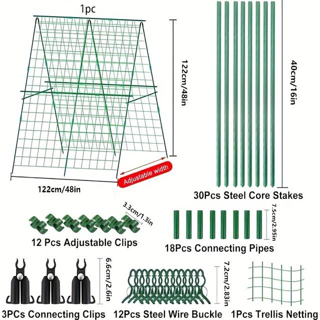 TEMU 1set Green Garden Trellis For Climbing Plants - Durable Pe/pp Support Frame, Ideal For Vines & Flowers, Outdoor Garden Grid Rack, Suitable For Rock Climbing Plants, Vegetables, Flowers