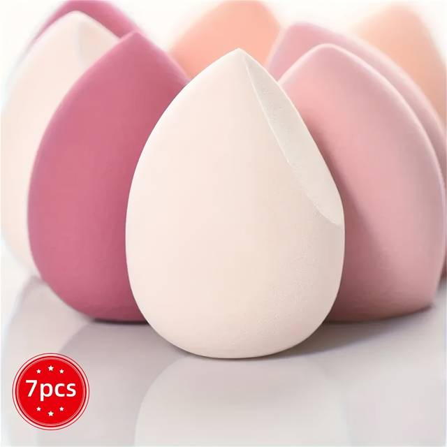 TEMU 7pcs Super Soft Makeup Sponge, Wet And Dry Use, Non-latex Sponge Powder Puff, Suitable For Liquid Foundation, Cream, Powder, And Foundation
