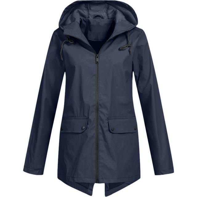 (Navy, 3XL=UK 20) Womens Long Raincoat Ladies Outdoor Waterproof Wind Rain Tops Forest Jacket Coat