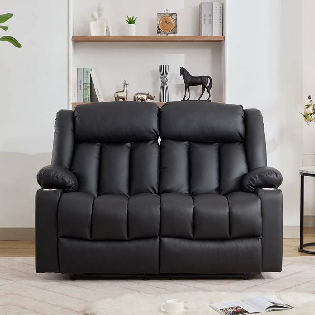 Kyleigh Sheridan150Cm Faux Leather Padded Reclining Sofa - Black (105cm H X 150cm W X 97cm D)