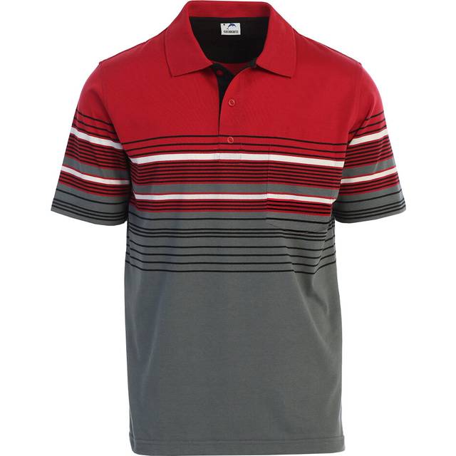 Gioberti Mens Striped Polo Shirt with Pocket - Yarn Dye  Red  Medium