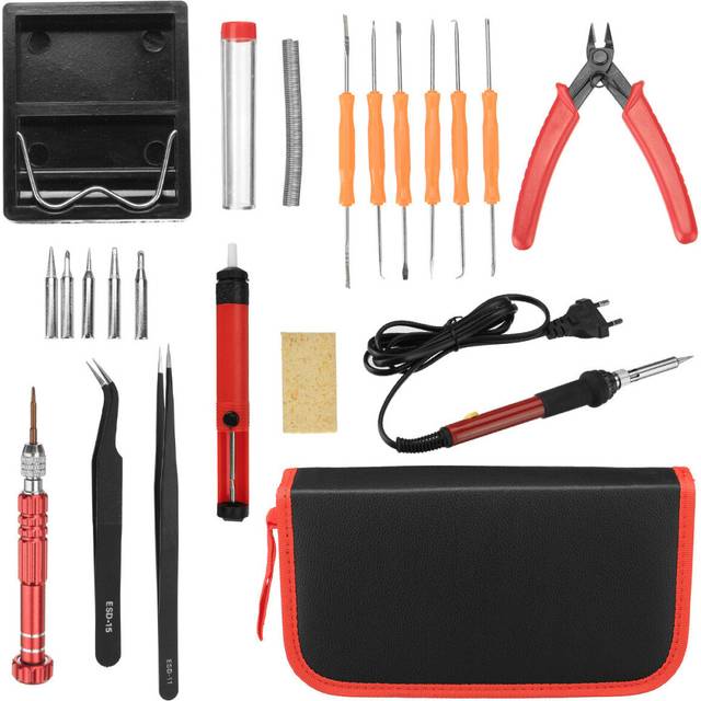 (EU Plug) 21Pcs 60W Soldering Iron Tips Kit Electronic Adjustable Temperature Welding Tool