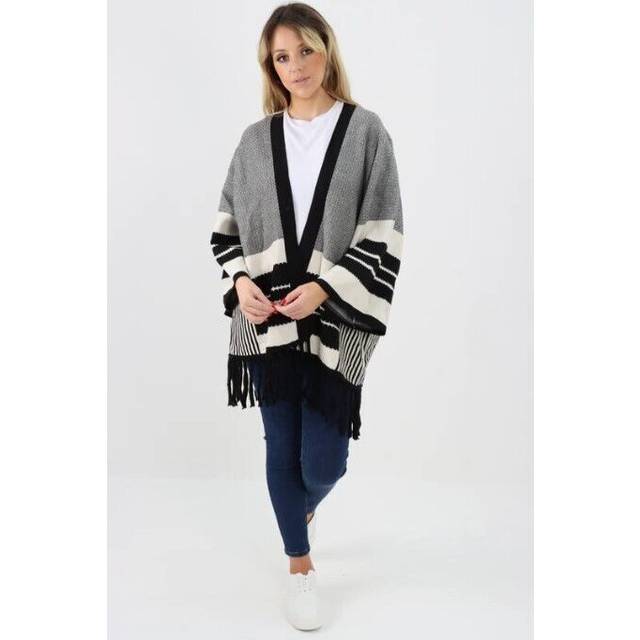 (Style # 1, One Size 10-24) Women Knitted Cardigan Open Front Outwear Long Sleeve Tassels Hem Jumper Coat