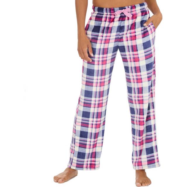 (Pink, Medium) Ladies Long Pyjama Bottoms Nightwear Pants Fleece Lounge Pants Open Hem Warm Cosy Sizes S-Xl