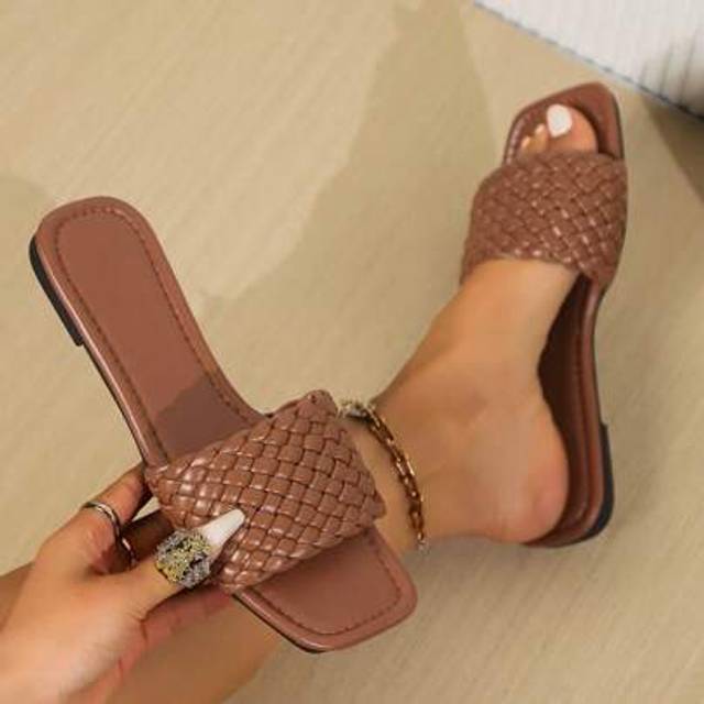 SHEIN Women&#39;s Fashionable Vacation Style Flat & Low Heel Woven Slippers, Slide-On Design For Comfortable Outdoor Activities, Beach, Indoor, Non-Slip, Wear R
