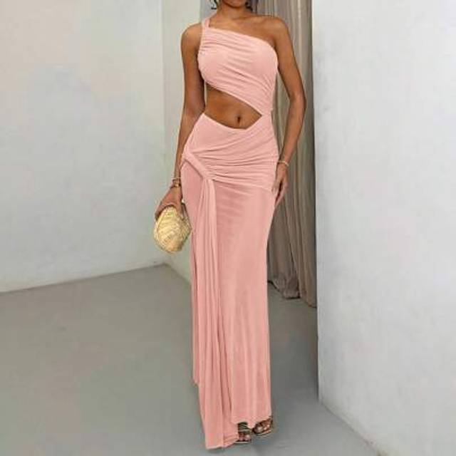 SHEIN Women&#39;s Green Summer Vacation Asymmetric Shoulder Bodycon Sexy Hollow See-Through Mesh Dress,Summer Dresses For Women Dresses For Wedding Event