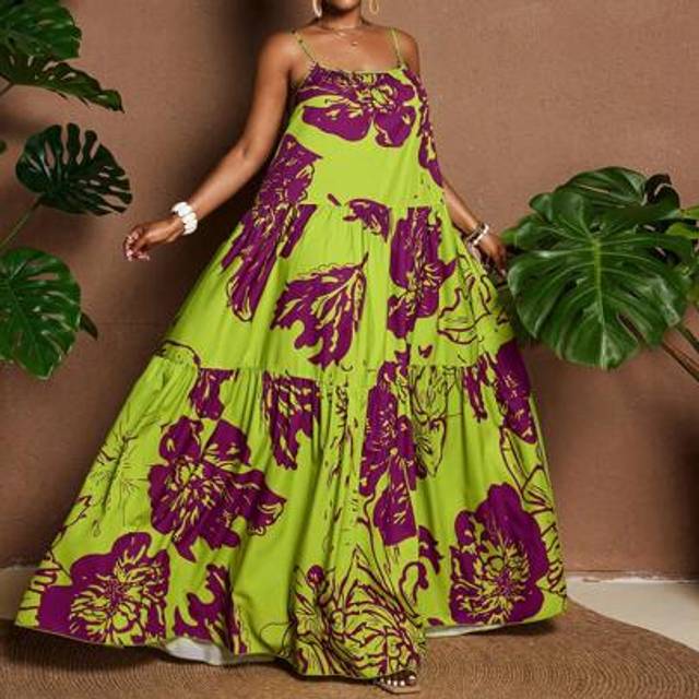 Maweii Plus Size Summer Floral Print Loose Camisole Dress