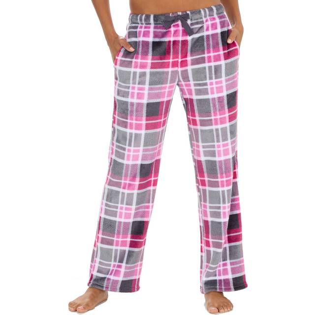 (Grey, Medium) Ladies Long Pyjama Bottoms Nightwear Pants Fleece Lounge Pants Open Hem Warm Cosy Sizes S-Xl