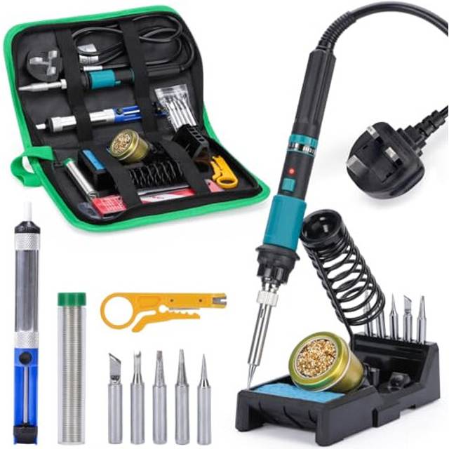 947-IX Portable Soldering Iron Kit w Adjustable Temp. Range 220~480C Power Button Temp.-Controlled ESD-safe Solder Iron Holder 5 Soldering Tips for